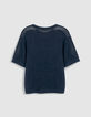 Pull manches courtes marine tricot ajour&eacute; Homme-7