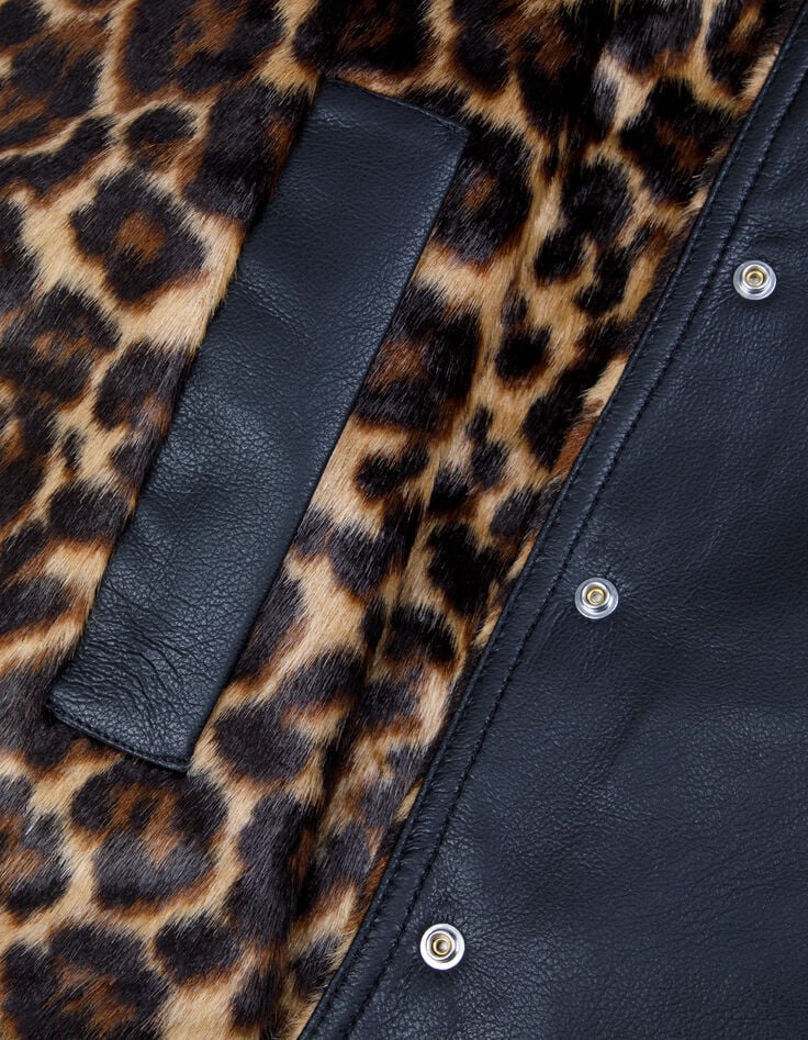 Veste r&eacute;versible noire et motif l&eacute;opard Femme-9
