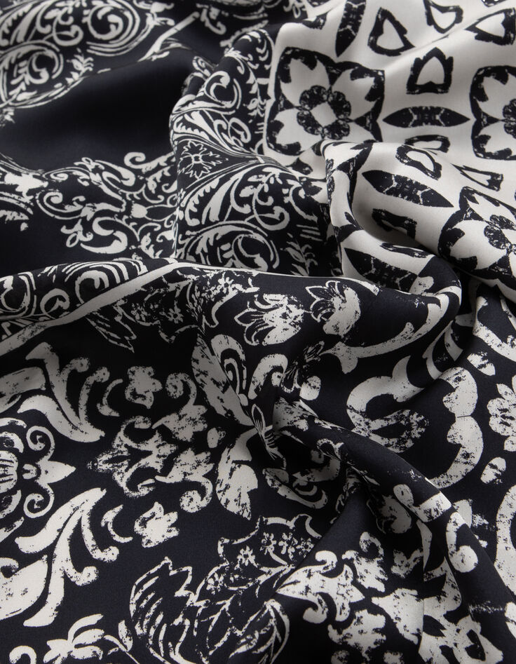 Falda negra fruncida estampado patchwork pa&ntilde;uelo Mujer-11