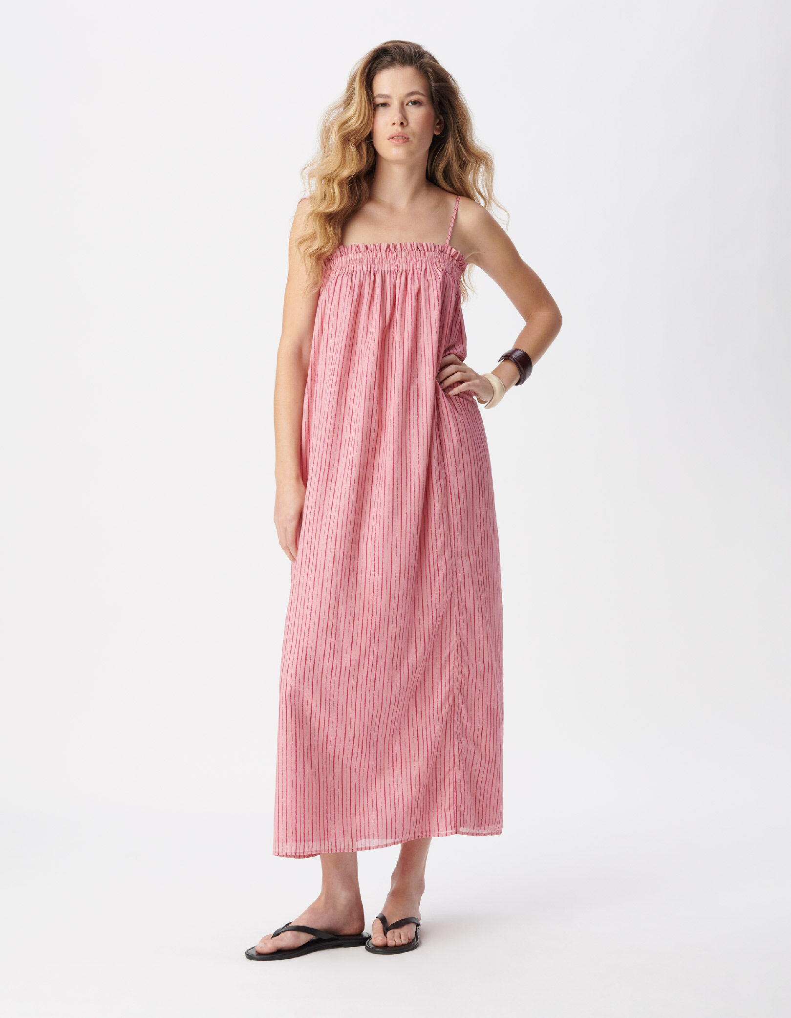 Women's pink strapless bustier dress with stripe pattern IKKS