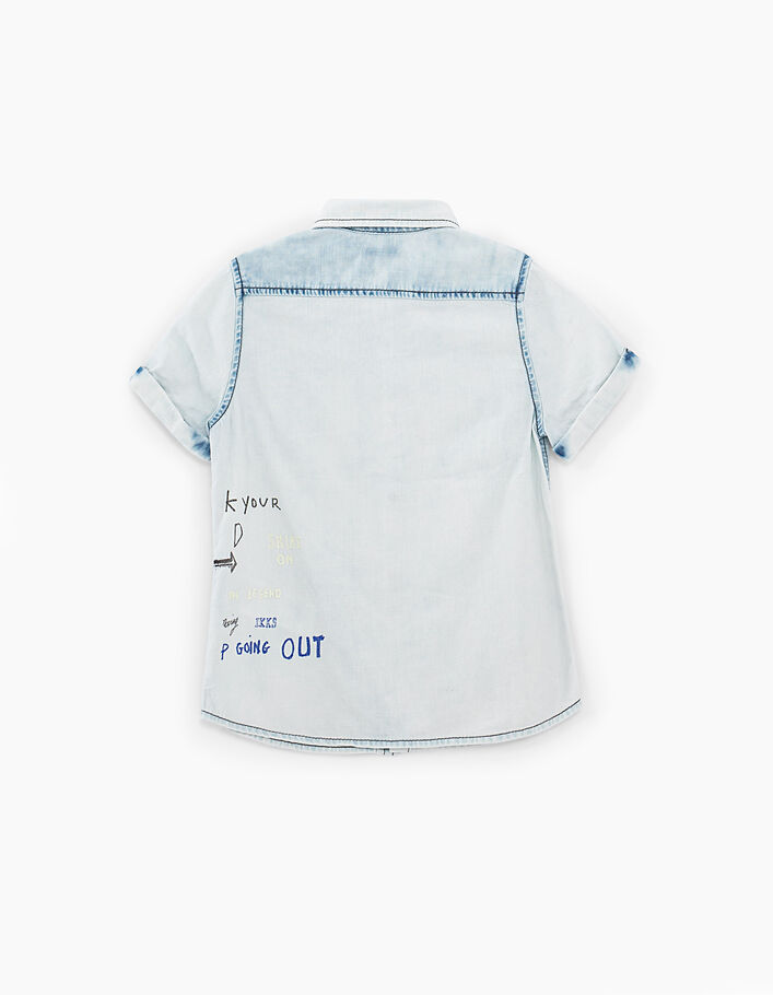 Camisa vaquera blue bleach con print niño  - IKKS