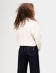 Marineblaue weite Mädchenjeans mit festem Revers-2