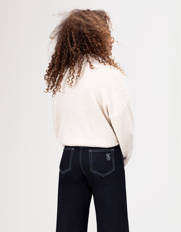 Marineblaue weite Mädchenjeans mit festem Revers-2