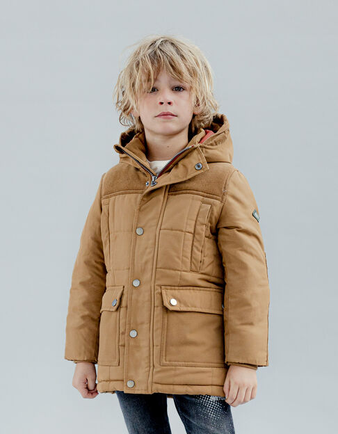 Parka camel forrada nailon y terciopelo niño