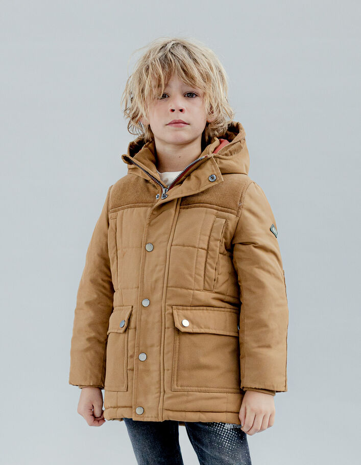 Parka camel fourrée nylon et velours garçon