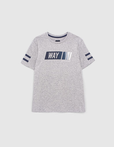 T-shirt gris manches ray&eacute;es navy bio gar&ccedil;on - IKKS
