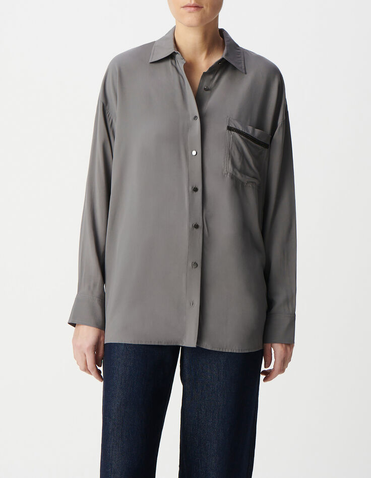 Chemise gris moyen oversize détail bijoux Femme-2