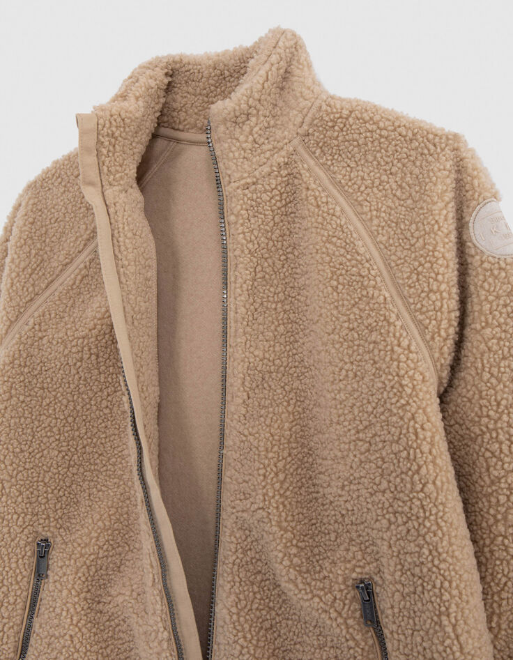 Cárdigan beige sherpa reciclado bolsillos cremallera niño-5