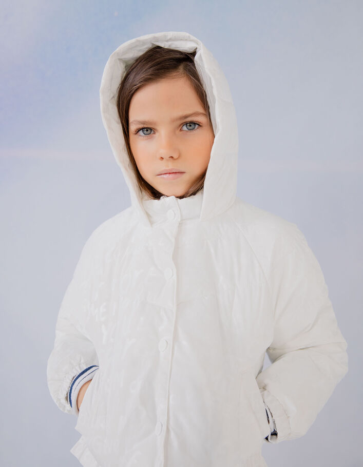 Girls' white padded jacket with tone-on-tone lettering - IKKS