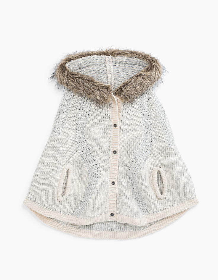 Girls’ ecru hooded cape with faux-fur trimmed hood-2