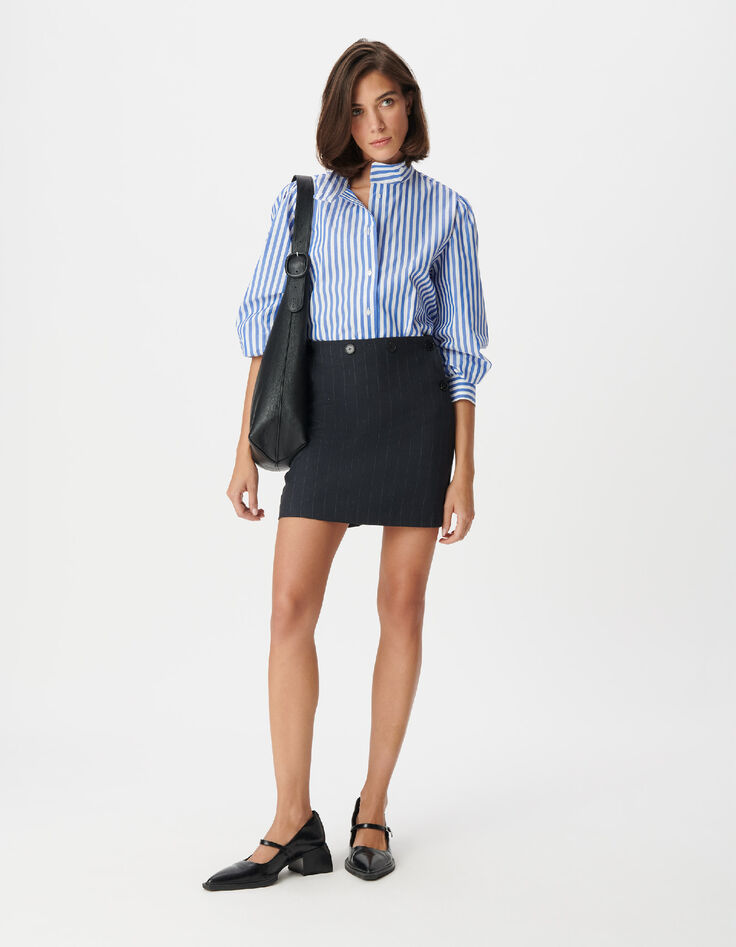 Chemise oversize blanche motif rayures bleues Femme-2
