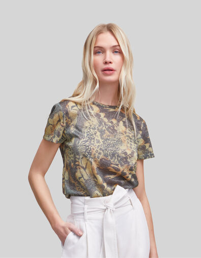Kupfergrünes Damen-T-Shirt Lurex Animalprint - IKKS