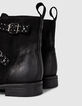 Girls’ black buckle and studs leather combat boots-2