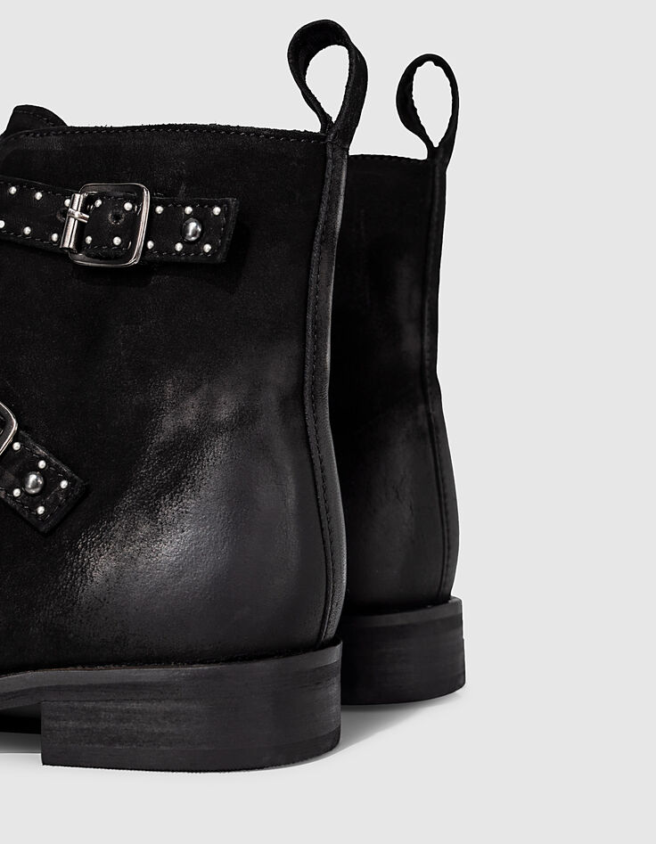 Girls’ black buckle and studs leather combat boots-2