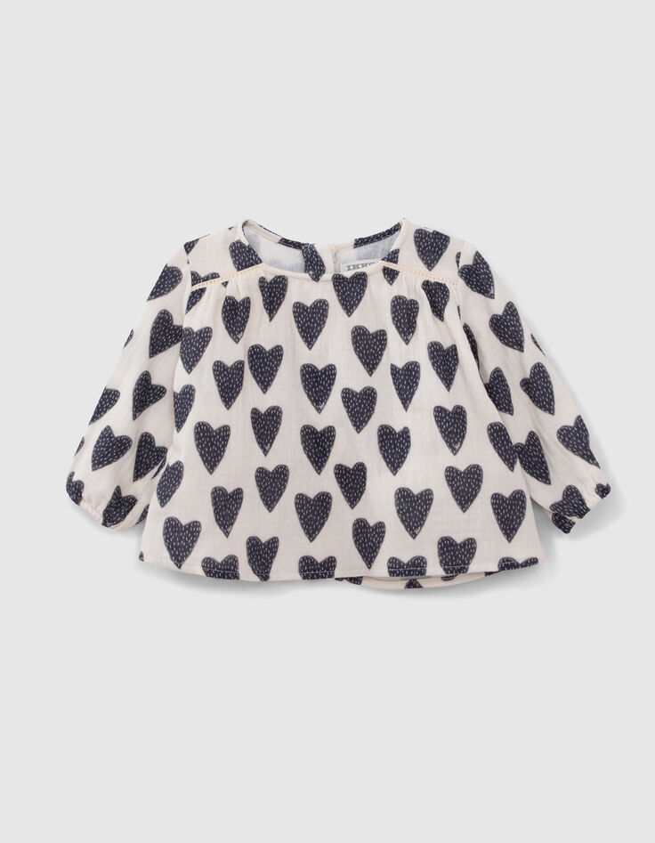 Ensemble 2-en-1 blouse coeurs et short camel bébé fille-3