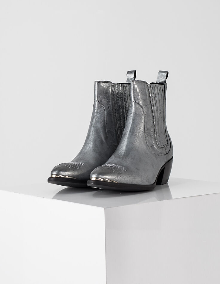 Leren westernboots dames zilver-6