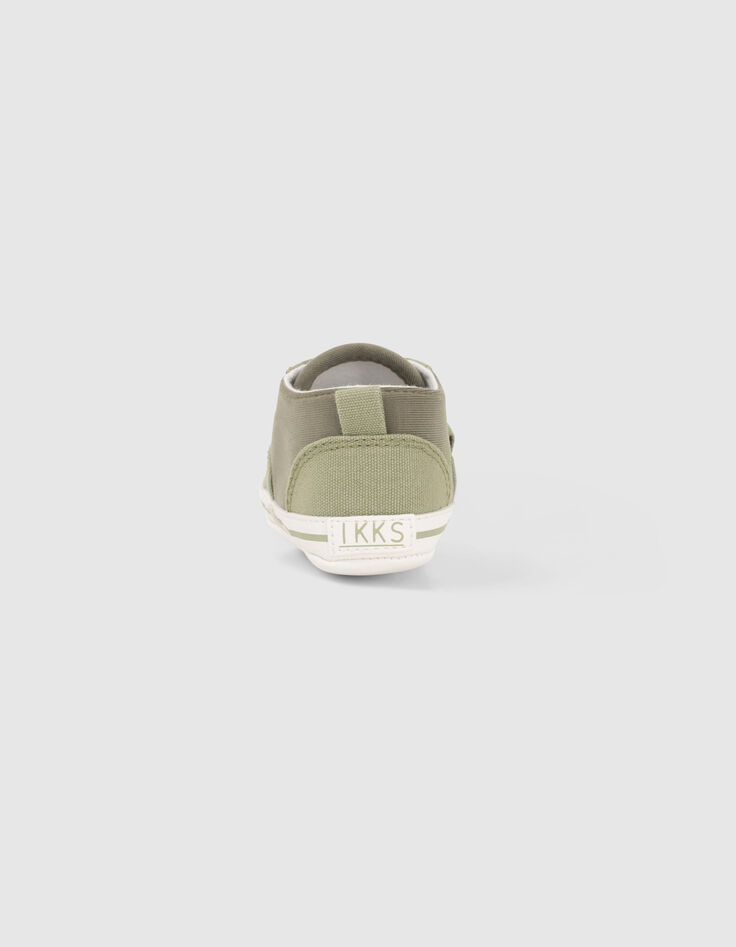 Kaki sneakers linnen, twee materialen babyjongens-2