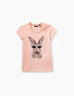 Puderrosafarbenes Mädchen-T-Shirt mit Hasenmotiv-2