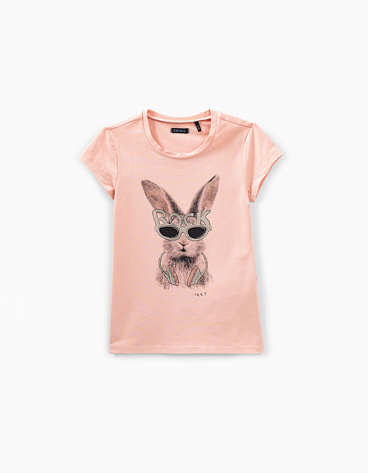 Puderrosafarbenes Mädchen-T-Shirt mit Hasenmotiv-2