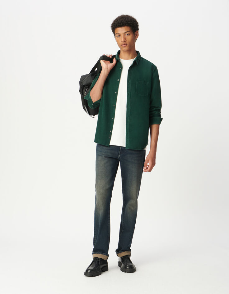 Men’s green organic cotton needlecord regular shirt-2