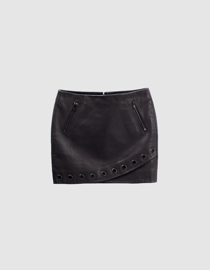 Pure Edition-Women’s black leather miniskirt with eyelets-5 Pure Edition-Women’s black leather miniskirt with eyelets-5