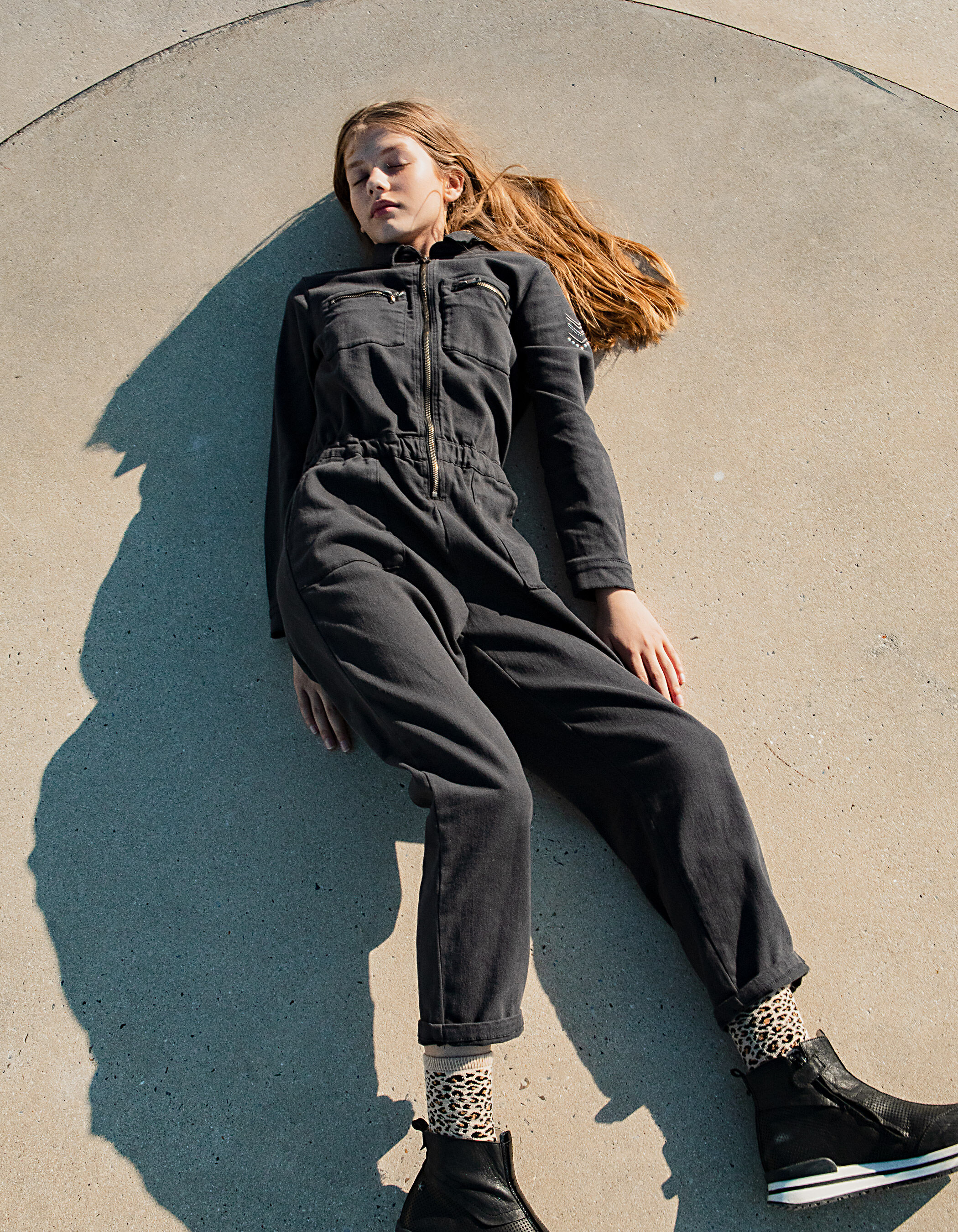 Girls charcoal grey marl zipped long jumpsuit IKKS