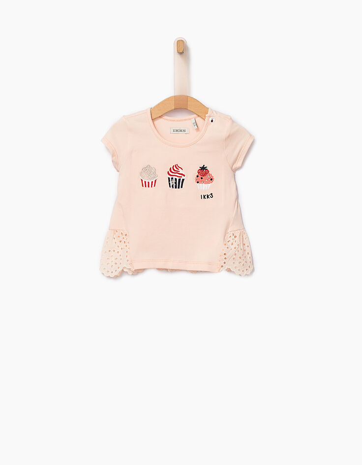 Camiseta rosa empolvado cupcakes bebé niña-1