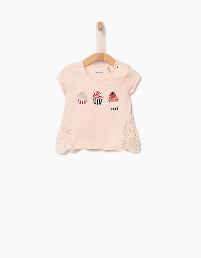 Baby girls' powder pink cupcakes T-shirt - IKKS