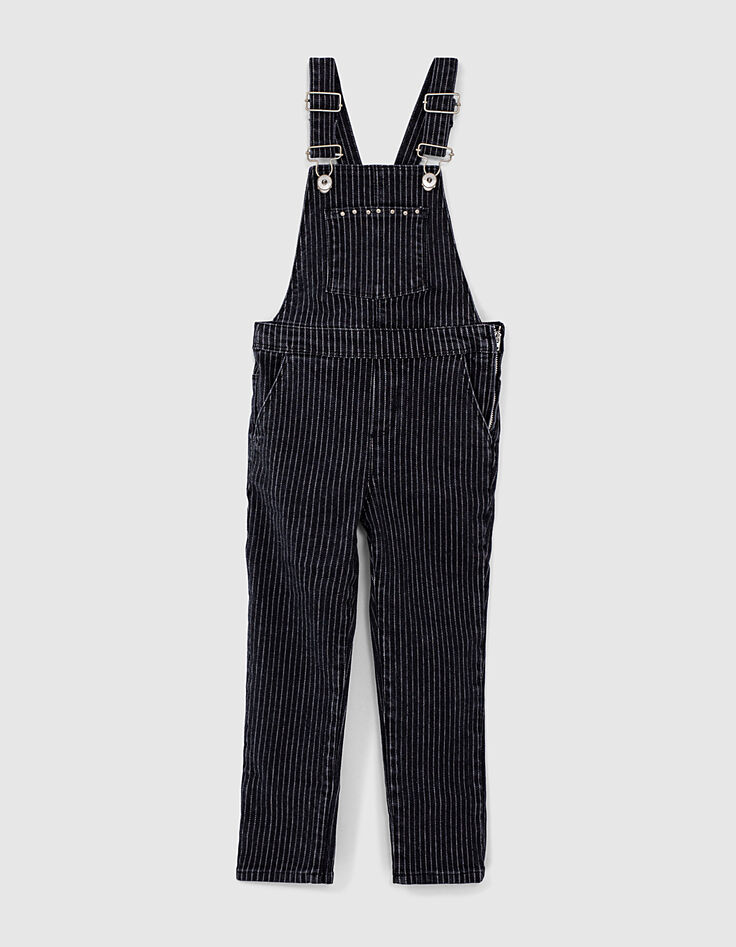 Graue M&auml;dchenlatzhose aus Jeansstoff mit Tennisstreifen-1