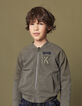 Boys’ bronze cardigan with chest patches and printed back-1
