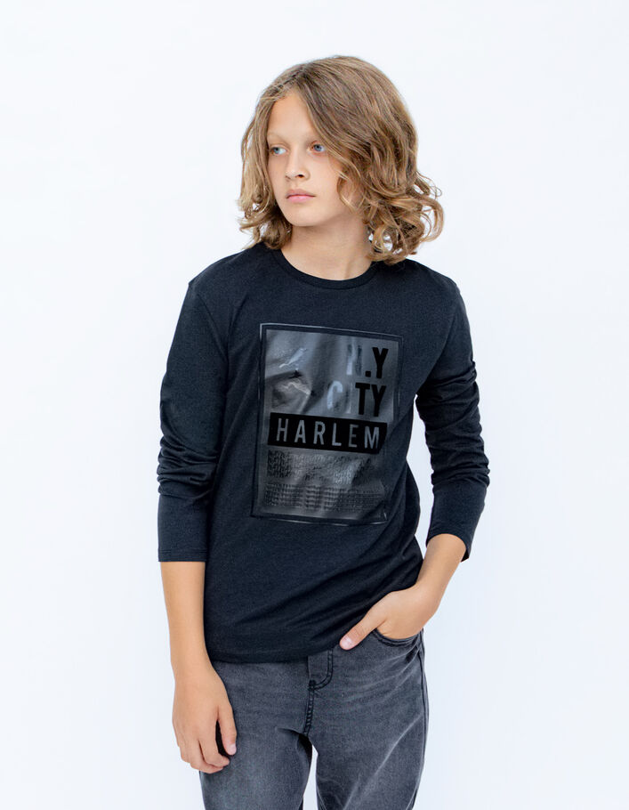 T-shirt noir bio avec cadre et message floqués garçon - IKKS