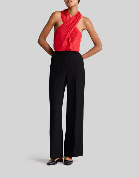 Metallic-Rotes Damen-T-Shirt mit Wickelausschnitt - IKKS