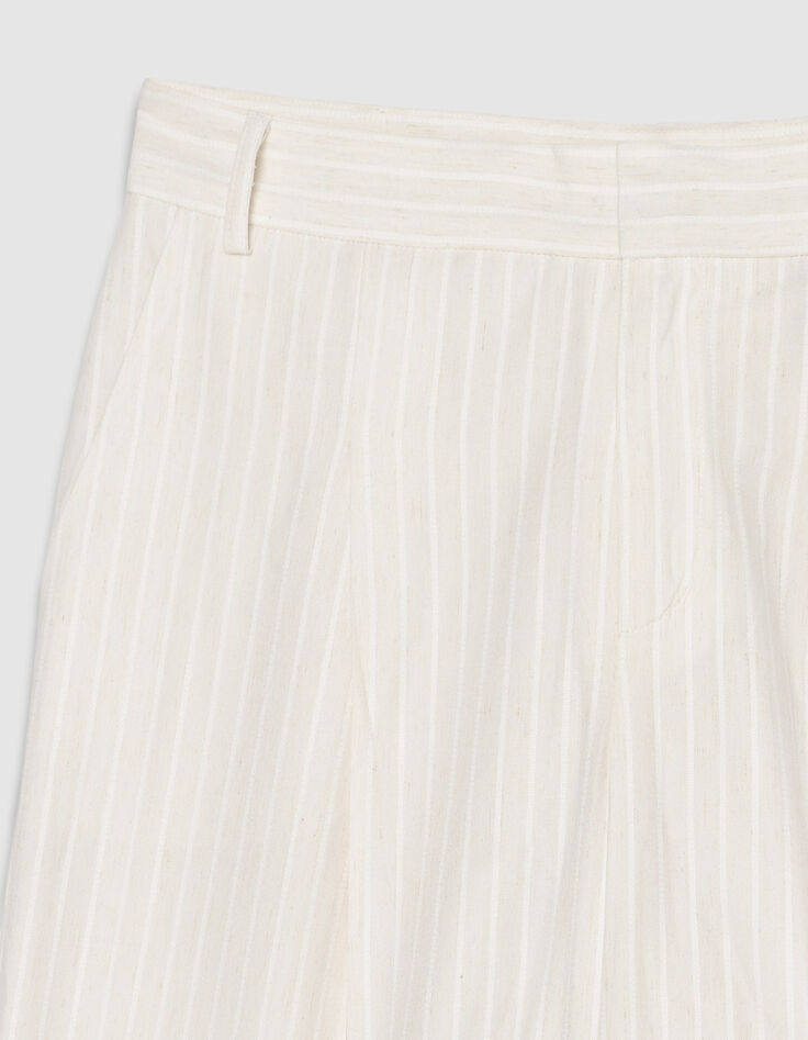 Dames wijde broek met motief in wit krijtstreepmotief-8