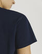 Camiseta azul marino rayo bordado manga mujer-4