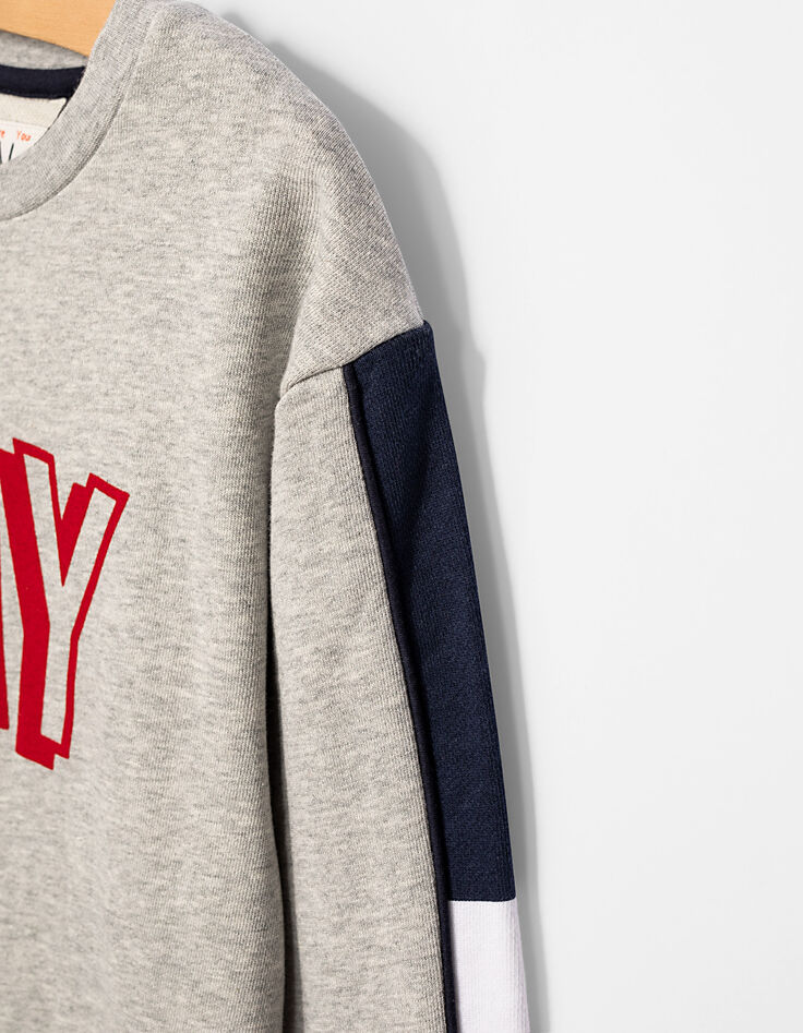 Sweat gris chiné moyen WAY velours rouge garçon -5