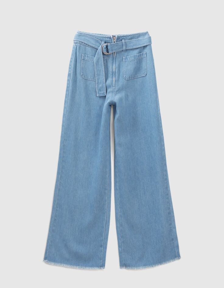 Denim wide leg ceinturé taille haute femme-5