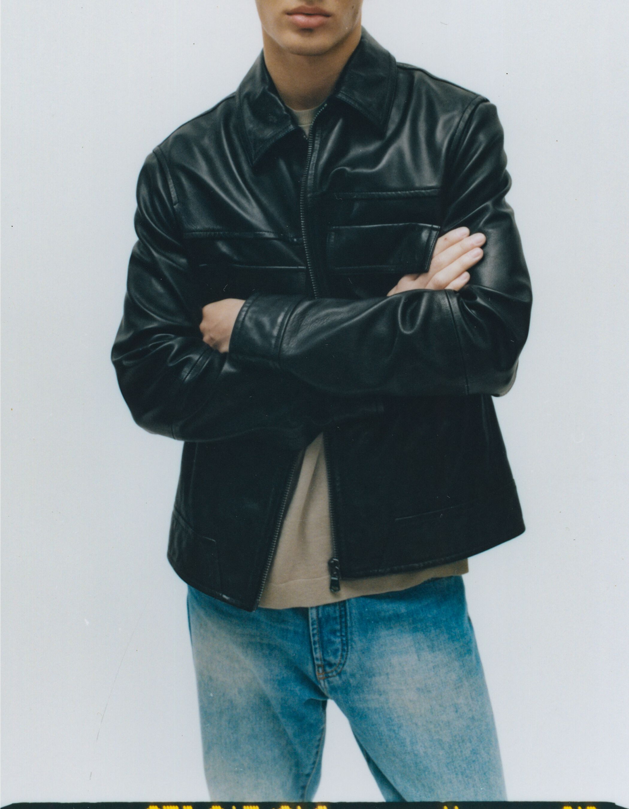 Men's LWG-certified black leather jacket
