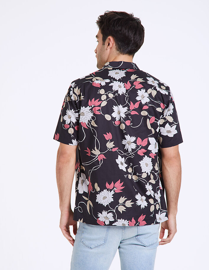 Men’s black maxi-floral print shirt - IKKS