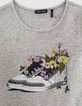 Gem&ecirc;leerd middengrijs T-shirt opdruk gebloemde sneaker-2