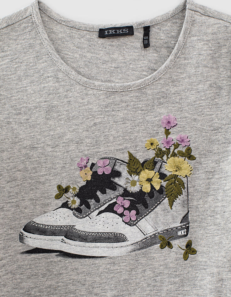 Gem&ecirc;leerd middengrijs T-shirt opdruk gebloemde sneaker-2