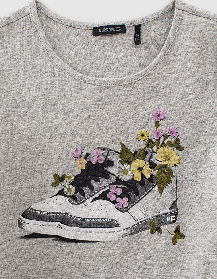 T-shirt gris chiné moyen à visuel tennis fleurie fille - IKKS