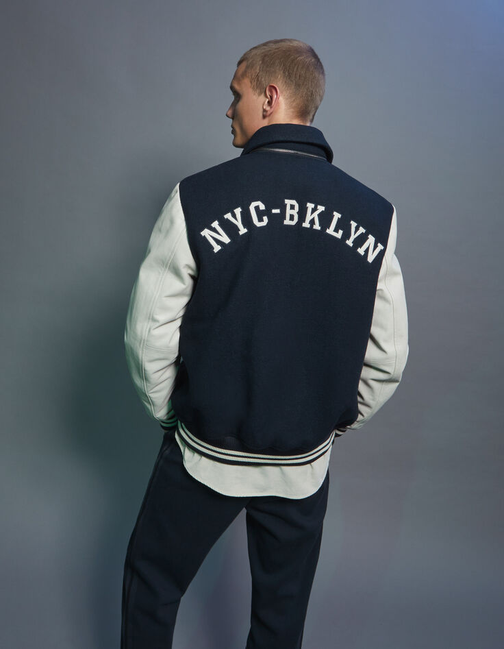 Men&rsquo;s navy mixed fabric baseball jacket with XL embroidery-3