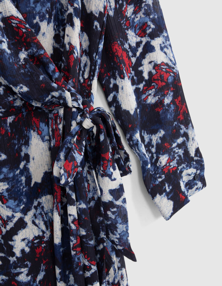 Marineblauwe jurk gerecycleerd batik-print Dames-4