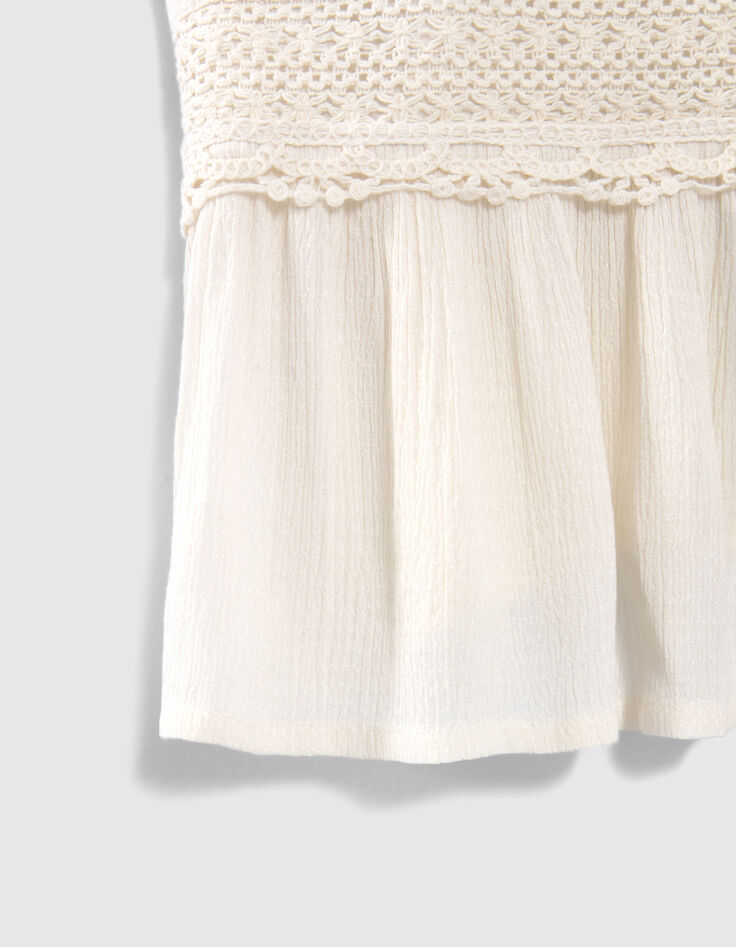 Cremewei&szlig;es Crop-M&auml;dchentop mit Spitze-4