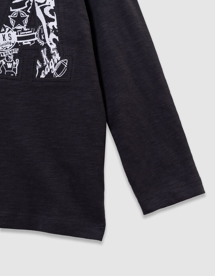 Grau meliertes Langarm-Jungenshirt Maxi-Buchstaben A-4 Grau meliertes Langarm-Jungenshirt Maxi-Buchstaben A-4