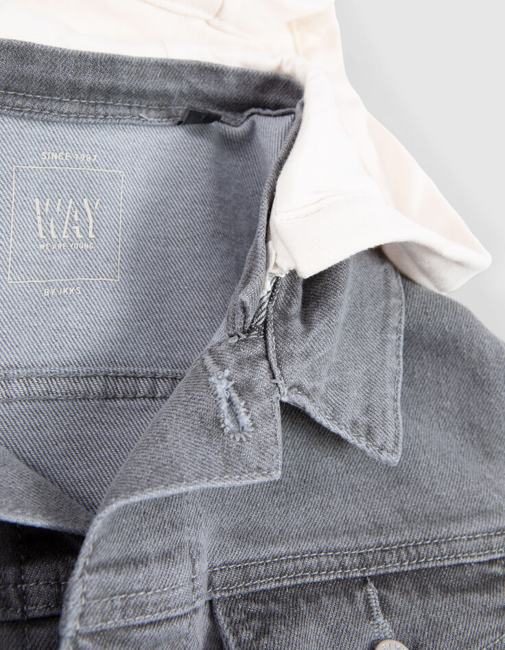 Boys&rsquo; grey waterless denim jacket with detachable hood-3
