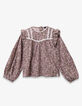 Blouse rose imprimé fleurs d'automne fille-4