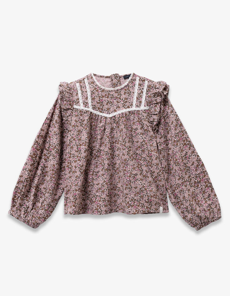 Blouse rose imprimé fleurs d'automne fille-4