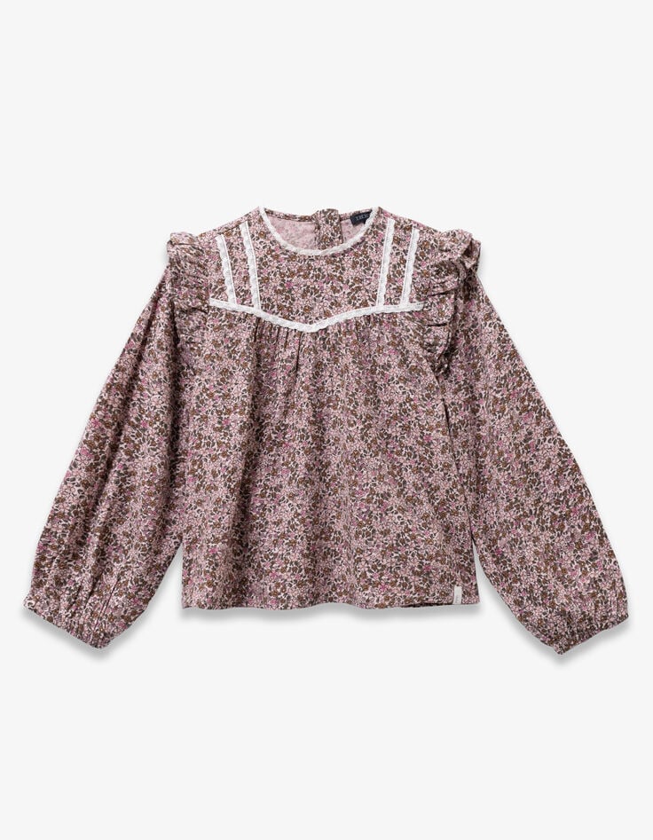 Blouse rose imprimé fleurs d'automne fille-4 Blouse rose imprimé fleurs d'automne fille-4