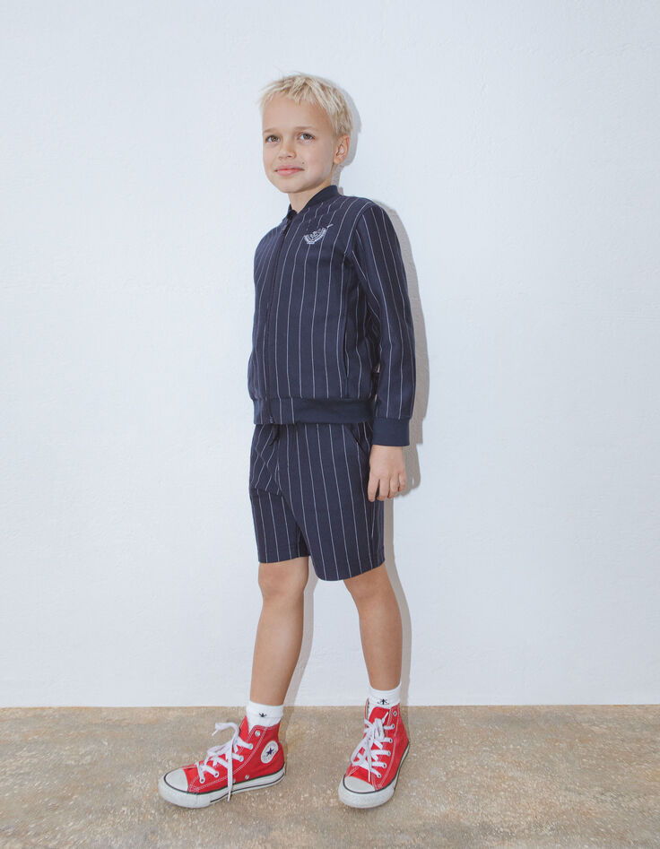 Boys' navy knit pinstriped Bermuda shorts-2